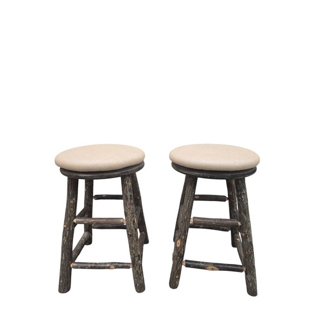 Vintage Adirondack Style Aspen Log Swivel Bar Stools - Pair For Sale - Image 9 of 10