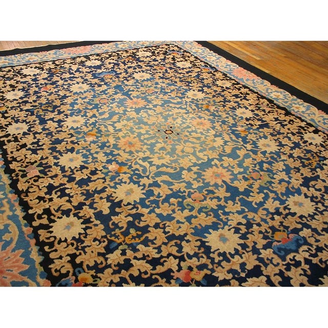 1920s 1920s Black Ground Field Flowers Cloud Bands Chinese Art Deco Room Size Rug For Sale - Image 5 of 6