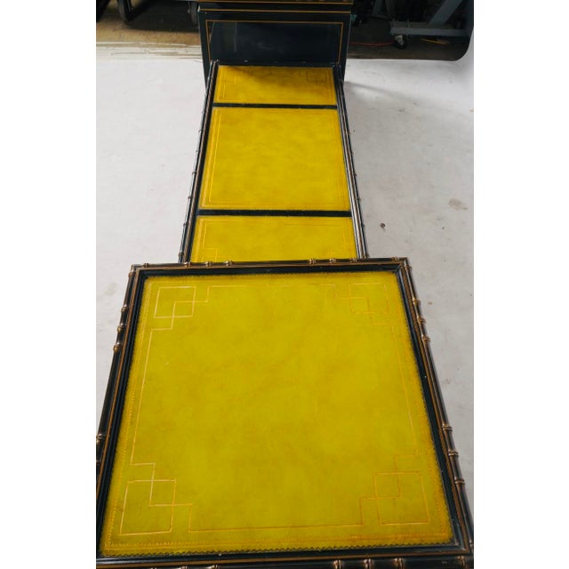 Black 1970s Hollywood Regency Black Lacquer and Chartreuse Leather Table Set For Sale - Image 8 of 8