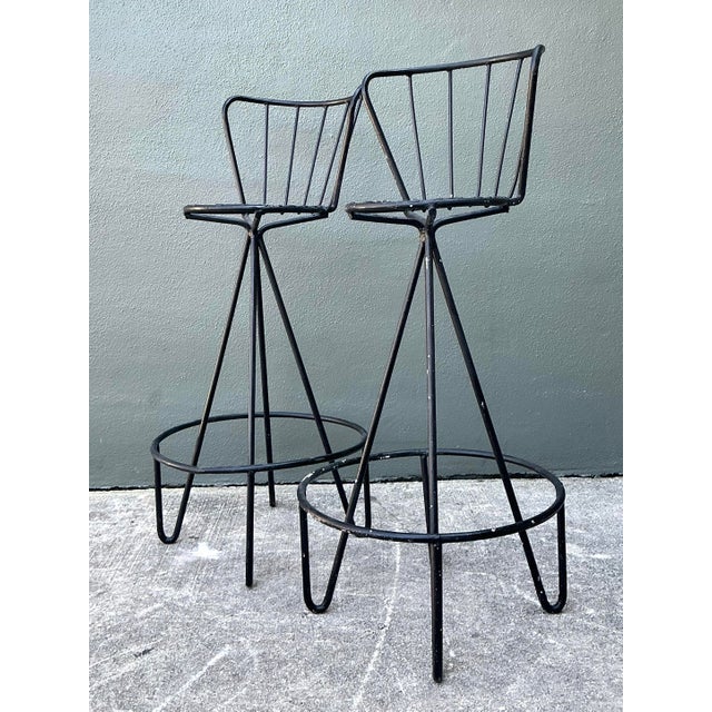 Vintage Atomic MCM Wrought Iron Barstools - A Pair For Sale - Image 9 of 12