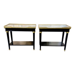 Pair of Black Lacquered Jansen Manner Tables For Sale