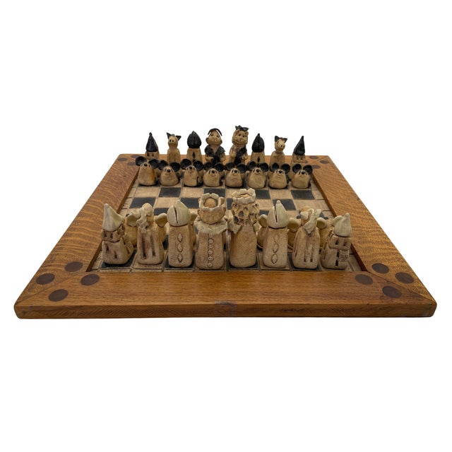 Figural Animal Terracotta Chess Set With Oak-Framed Board For Sale - Image 4 of 18