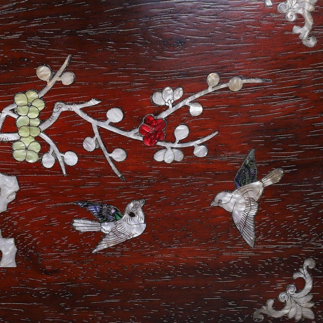Shell Antique Zitan Wood Box With Mother-of-Pearl Bird and Flower Inlay For Sale - Image 7 of 10