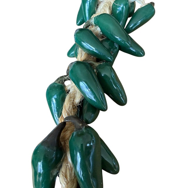 Textile Vintage Handcrafted 26 Green Chili Pepper Ceramic Ristra Spanich For Sale - Image 7 of 10