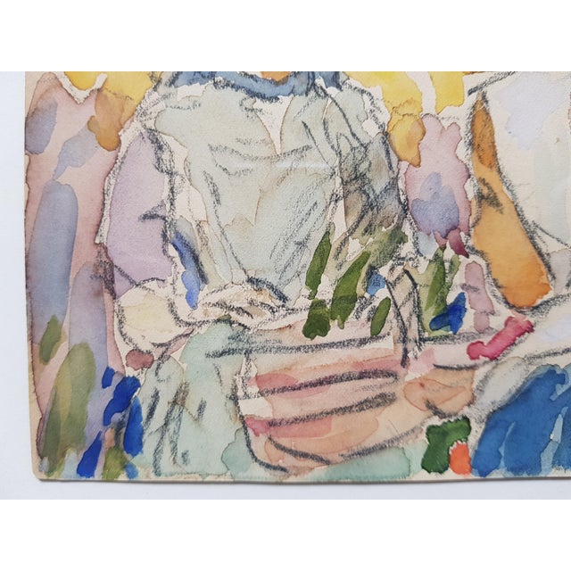 Paint Moret Henry - Pont Aven - Watercolor Painting - Two Women in Brittany - Framed - Late 19th Century For Sale - Image 7 of 10
