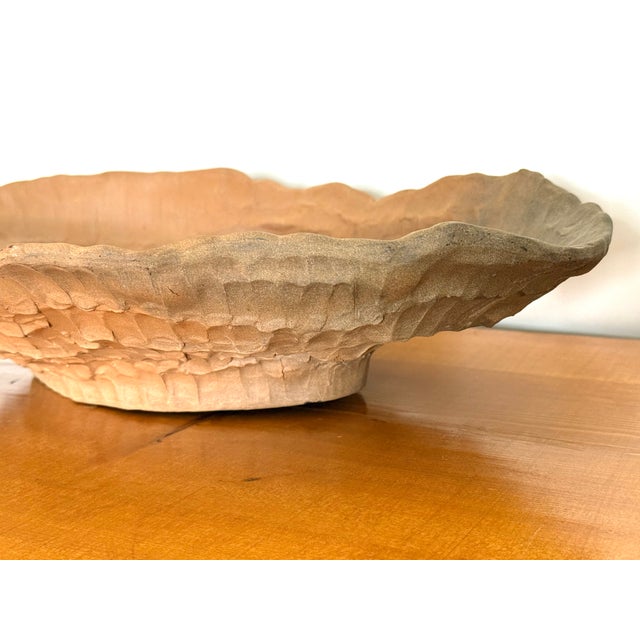 Orange Large Vintage Brutalist Terracotta Oval Centerpiece Bowl For Sale - Image 8 of 10