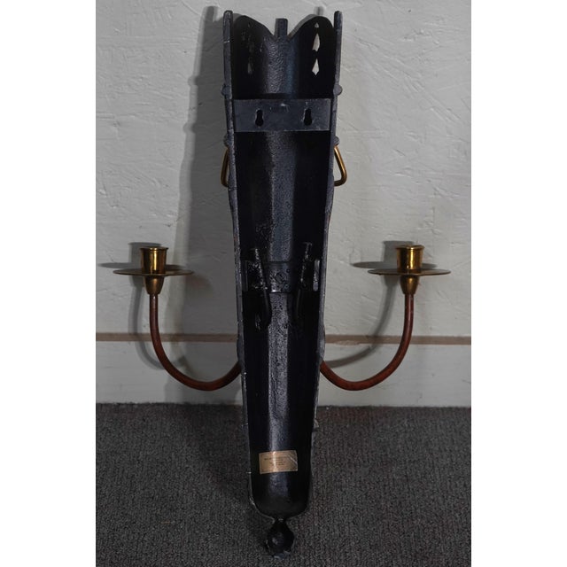 Pair Maitland Smith Regency Iron & Brass Candelabras For Sale - Image 9 of 10