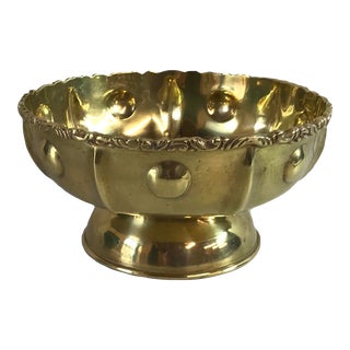 Vintage Brass Pedestal Bowl With Raised Design For Sale