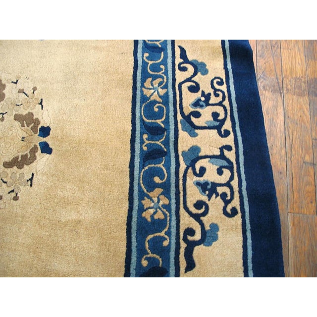 1900s White Cream Medallion Antique Chinese Peking Rug 4'3" X 6'6" Handknotted Wool Carpet For Sale - Image 4 of 6