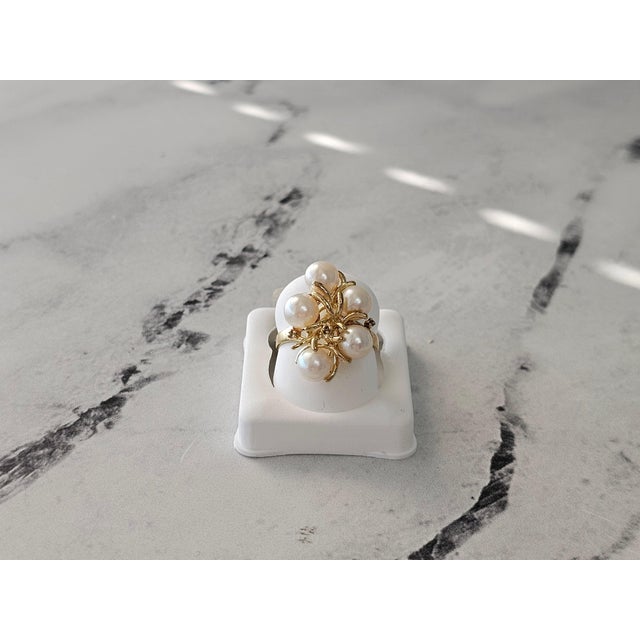 2020s Pearl Cluster Ring with Diamond Accent 14k Yellow Gold, Size 5.5 For Sale - Image 5 of 5