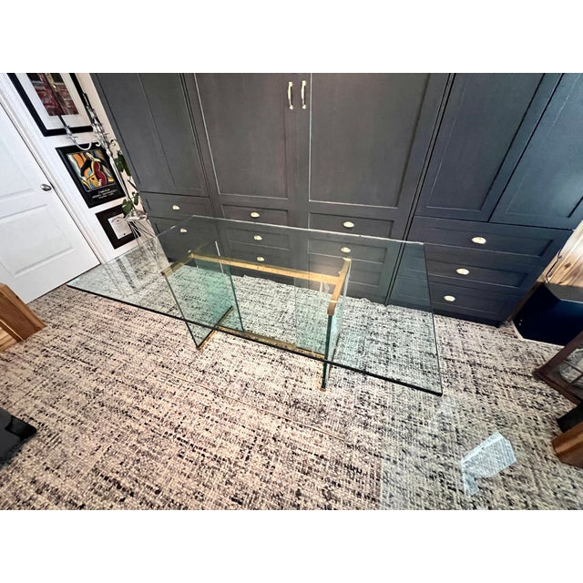 Metal 1980s Attributed to Paul M Jones Vintage Designer 42 X72 Brass and Glass Modern Dining Room Table For Sale - Image 7 of 8