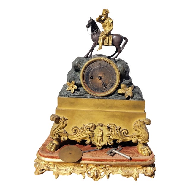 Double-Patinated Bronze Clock with Napoleon on Horseback, 19th Century For Sale
