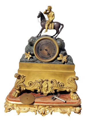 Double-Patinated Bronze Clock with Napoleon on Horseback, 19th Century