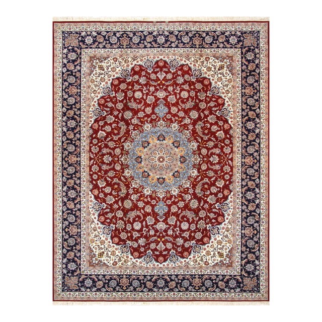 Persian Nain Silk & Wool Red Area Rug-10' 2" X 13' 3" For Sale