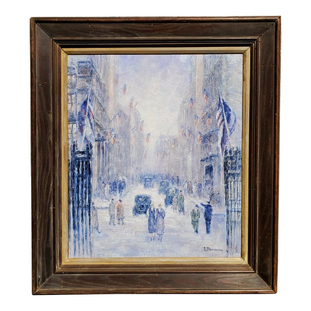 "1930s Wall Street on Snowy Afternoon" Signed by Gail Sherman Corbett (1871-1952) For Sale