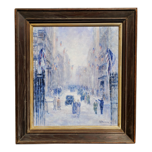 "1930s Wall Street on Snowy Afternoon" Signed by Gail Sherman Corbett (1871-1952)