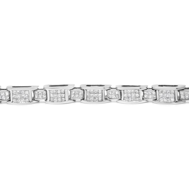 Contemporary 14K White Gold 5.0 Cttw Princess Cut Diamond Invisible Set Alternating Size D Shaped Links Tennis Bracelet (H-I Color, SI2-I1 Clarity) - 7” For Sale - Image 3 of 6