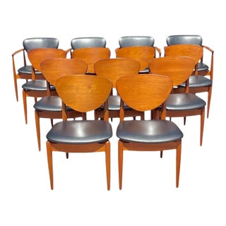 Set of 14 Finn Juhl Attributed Mid Century Walnut Dining Chairs, Denmark, 1950s For Sale
