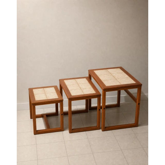 1970s 1970s Vintage Scandinavian Tiled Teak Nesting Tables (Set of 3) For Sale - Image 5 of 6
