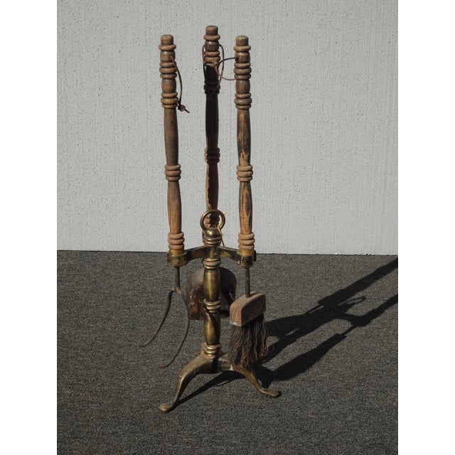 Vintage French Country Fireplace Tools W Wood Handles Set of Three For Sale - Image 4 of 12