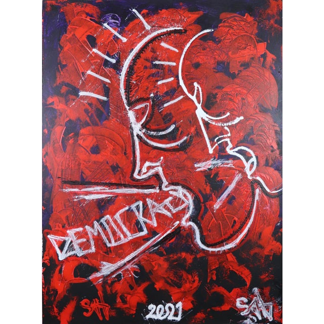 "Democracy (All Over the World)" Contemporary Neo-Expressionist Mixed-Media Painting by Sax Berlin For Sale