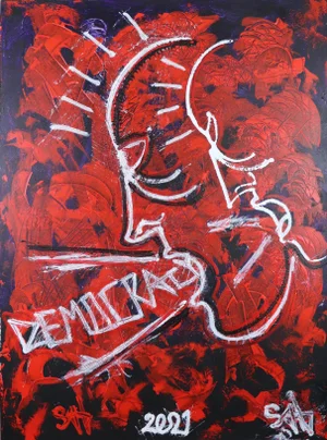 "Democracy (All Over the World)" Contemporary Neo-Expressionist Mixed-Media Painting by Sax Berlin