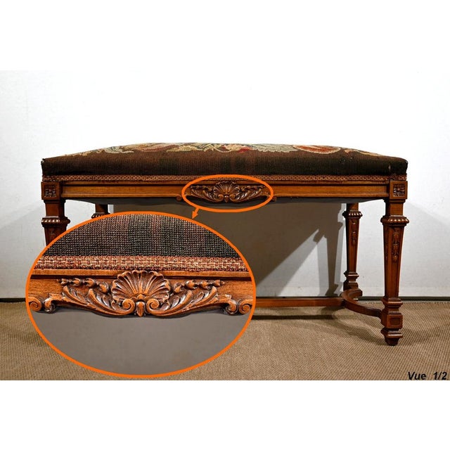 Wood Long Rectangular Walnut Bench, 1910s For Sale - Image 7 of 18