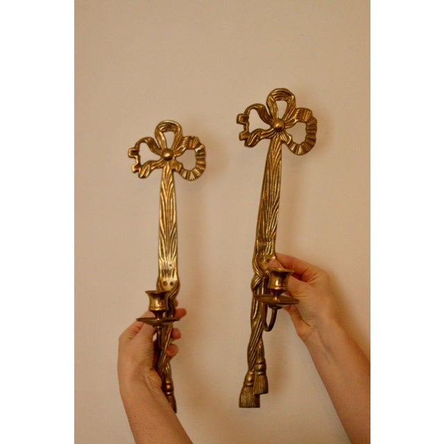 Metal Mid-Century French Brass Bow Sconces, Set of 2 For Sale - Image 7 of 10