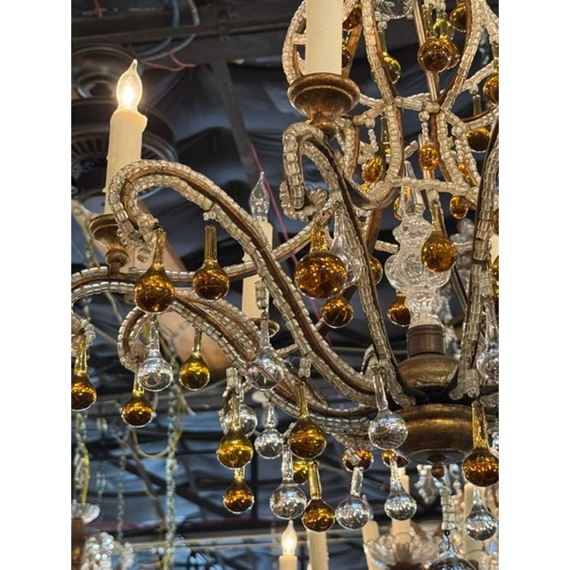 Traditional Vintage Italian Beaded and Amber Chandelier For Sale - Image 3 of 11