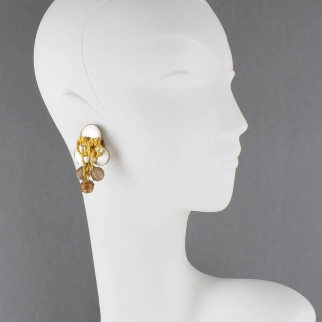 Brown Monique Vedie, Line Vautrin School Golden Talosel Resin Clip Earrings For Sale - Image 8 of 9