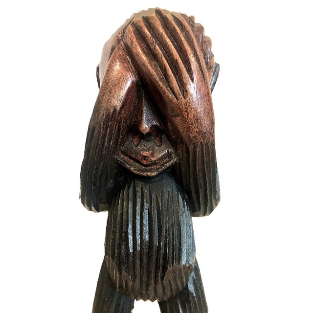 Asian "Three Wise Monkeys" in Carved Wood For Sale - Image 9 of 15