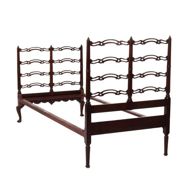 Wood Vintage Mahogany Filigree Twin Bed C1940 For Sale - Image 7 of 10