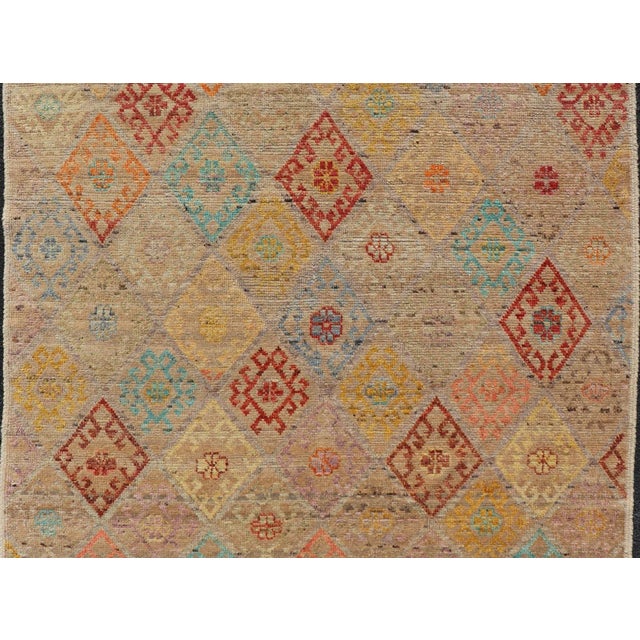 2020s Modern Tribal Rug in Wool With Sub-Geometric Diamond Design in Colors For Sale - Image 5 of 11