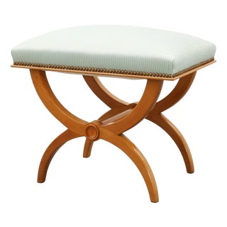 Empire Style Curule Stool with Striped Upholstery, France, 1950s For Sale