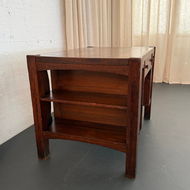 Brown Stickley Brothers Style Arts & Crafts Double-Sided Desk With Bookshelves For Sale - Image 8 of 9