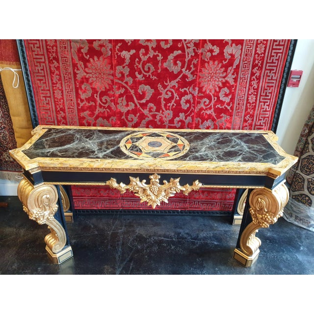 Impressive Artistic Hand Made Faux Marble Gold Leaf Wood Console Custom Made in Spain One Of A kind Circa 2000 See label "...