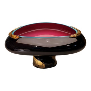 1990s Sculptural Art Glass Centerpiece Bowl For Sale
