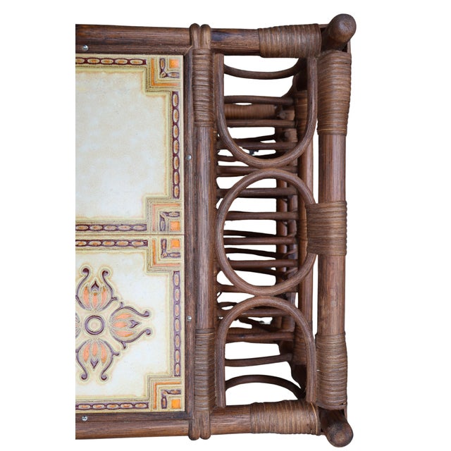 1960s Italian Bamboo & Rattan Tile-Top Drinks Trolley Bar Cart For Sale - Image 9 of 18