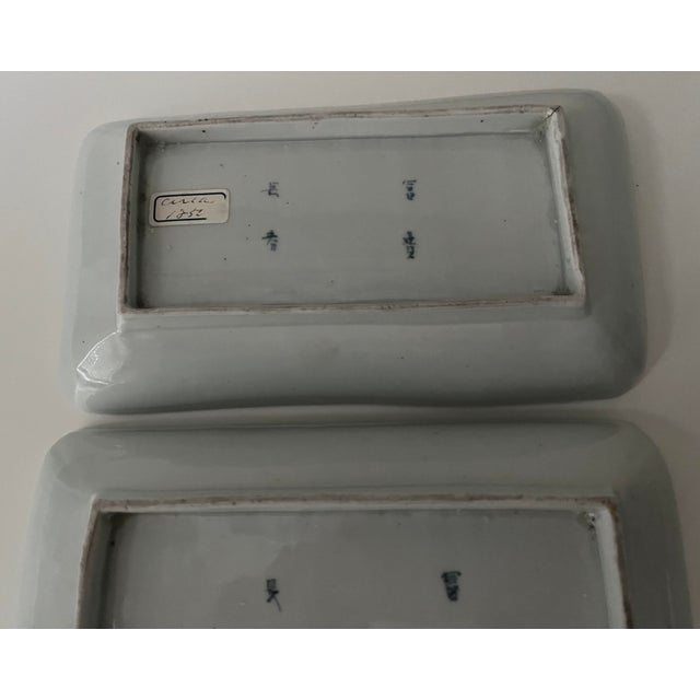 Antique Japanese Rectangular Blue and White Dishes - Set of 2 For Sale - Image 14 of 18