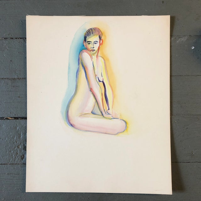 Contemporary Original Vintage Female Nude Watercolor Painting 1980’s For Sale - Image 3 of 3