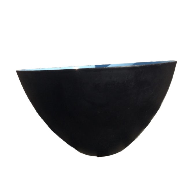 Vintage Enamel Krenit Bowl in Black & Light blue by Herbert Krenchel, 1953 For Sale