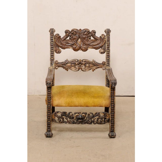 Brown 18th Century Vintage Italian Period Baroque Armchair with Carved Details For Sale - Image 8 of 12