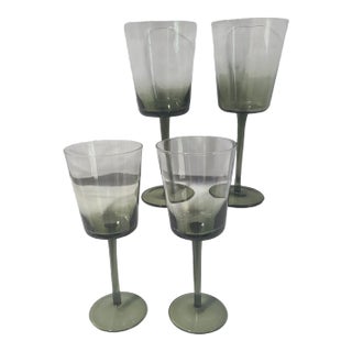 Vintage Mid 20th Century Libbey Two-Tone Gray & Olive Green Wine of Water Goblets- Set of 4 For Sale