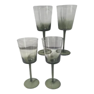 Vintage Mid 20th Century Libbey Two-Tone Gray & Olive Green Wine of Water Goblets- Set of 4