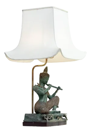 Table Lamp with Phra Aphai Mani Figurine in Gilt Bronze, 1970s