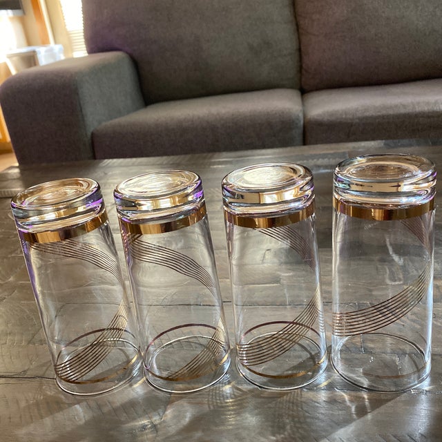 Glass Mid Century Libbey Gold Swirl Dining Water Highball Glasses- Set of 4 For Sale - Image 7 of 9