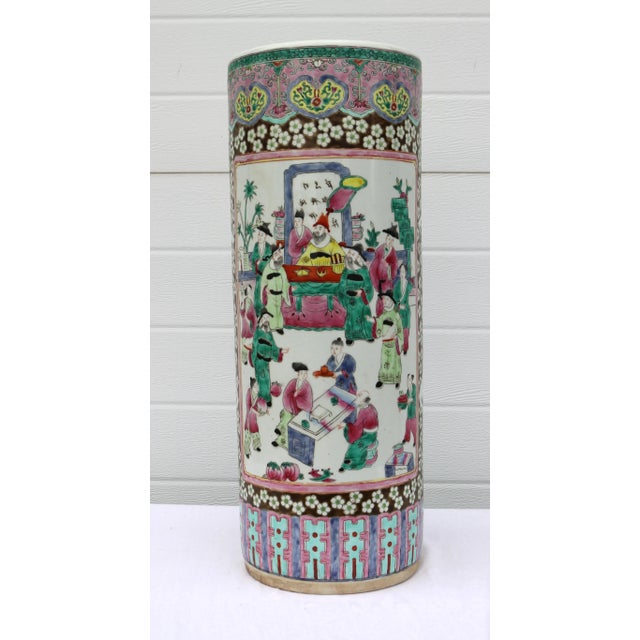 Mid 20th Century Large Mid Century Famille Rose Porcelain Umbrella Stand For Sale In Cincinnati - Image 6 of 18