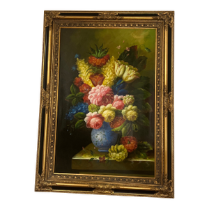 20 Th Century American School Oil on Canvas Floral Still Life Framed Signed by M.Bonay
