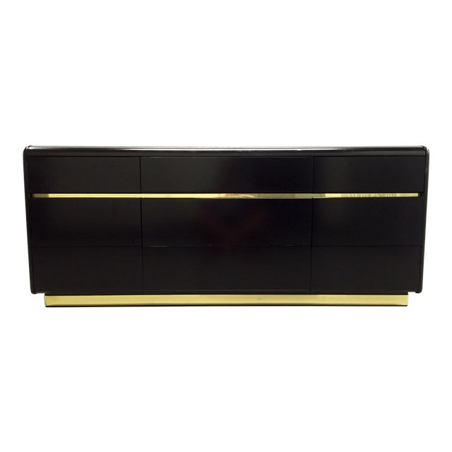 Lane Black Lacquer Brass Detail Dresser Chairish