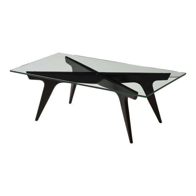 1960's Gio Ponti Style Modernist Ebonized Mahogany Coffee Table For Sale